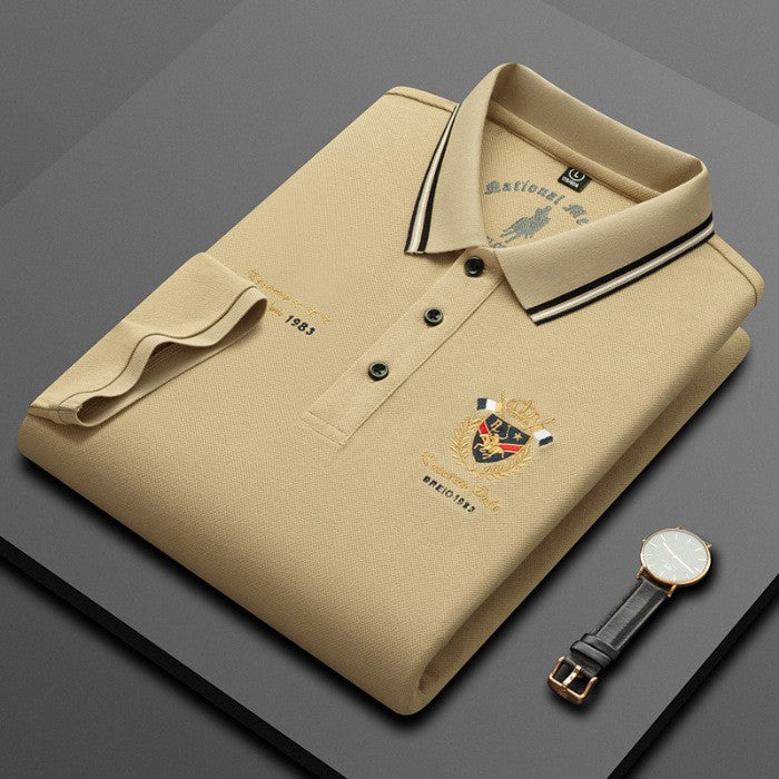 Men's pure cotton light business embroidered POLO shirt