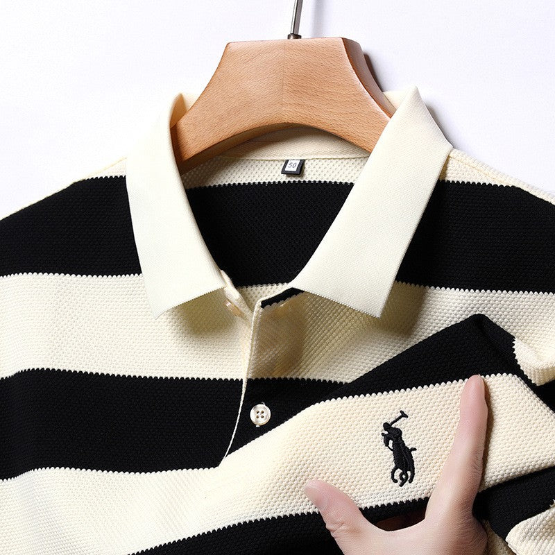 luu492-New summer men's striped embroidered polo shirt