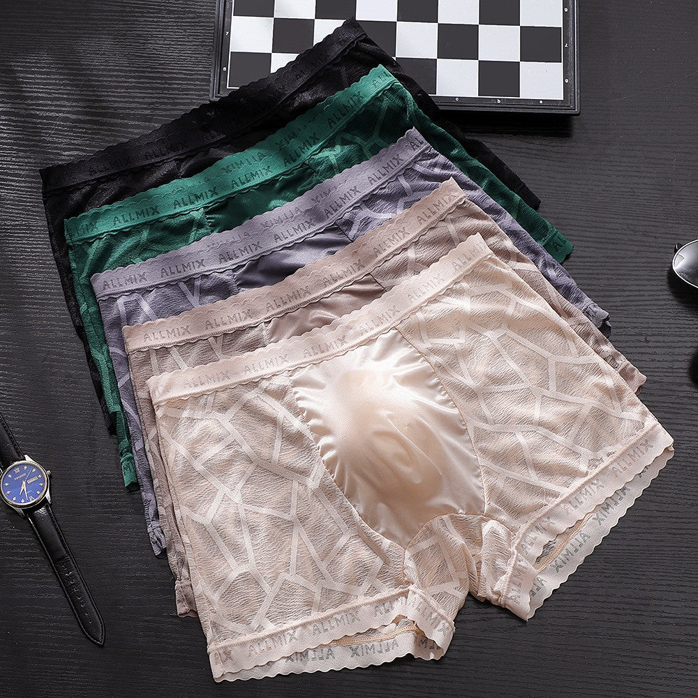 cf18-Translucent Ice Silk Lace Thin Men's Boxer Briefs
