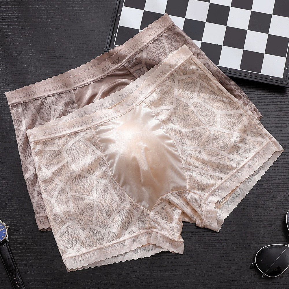 cf18-Translucent Ice Silk Lace Thin Men's Boxer Briefs