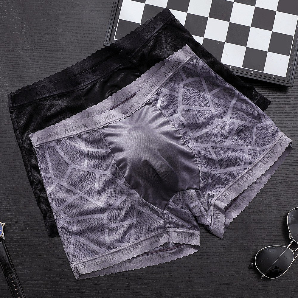 cf18-Translucent Ice Silk Lace Thin Men's Boxer Briefs