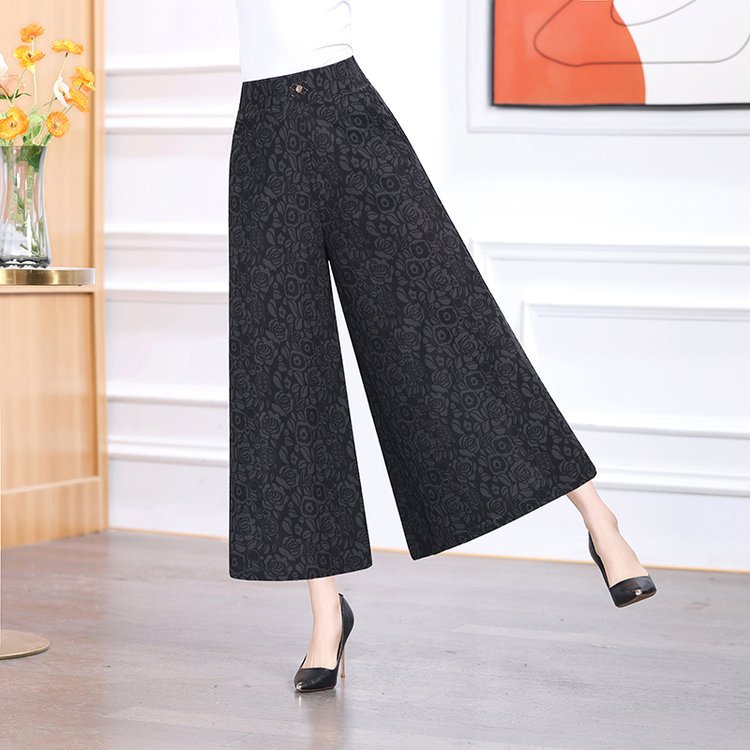jk593-Summer high waist fashionable jacquard wide leg pants for women
