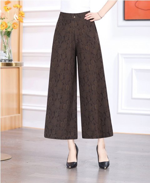 jk593-Summer high waist fashionable jacquard wide leg pants for women