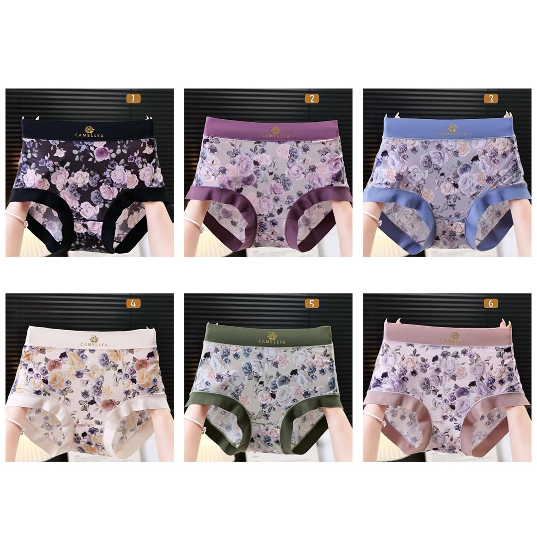 rob458-Women's Ice Silk Floral High Elastic Panties