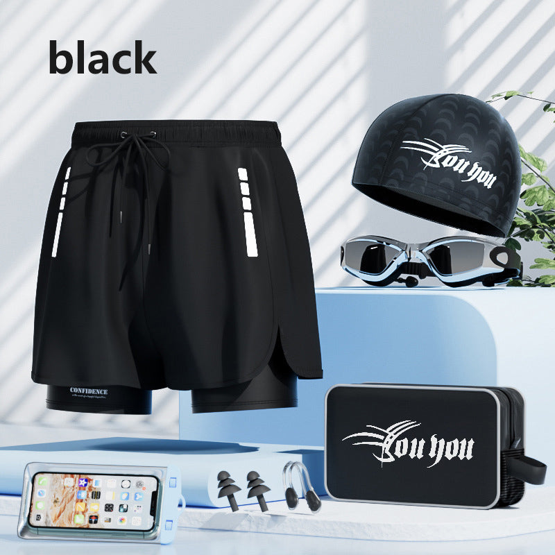 Men's quick-drying large-size professional swimming trunks set