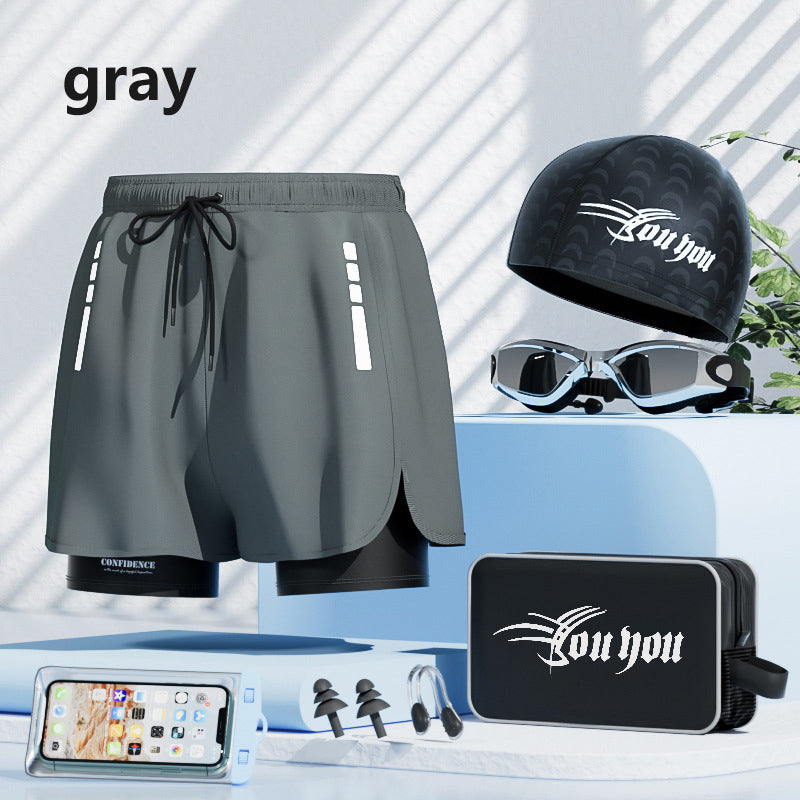 Men's quick-drying large-size professional swimming trunks set
