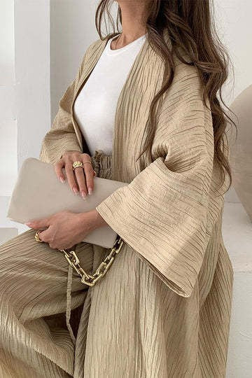 kfc04-Autumn Pleated Textured Top + Straight Casual Pants Two-Piece Set