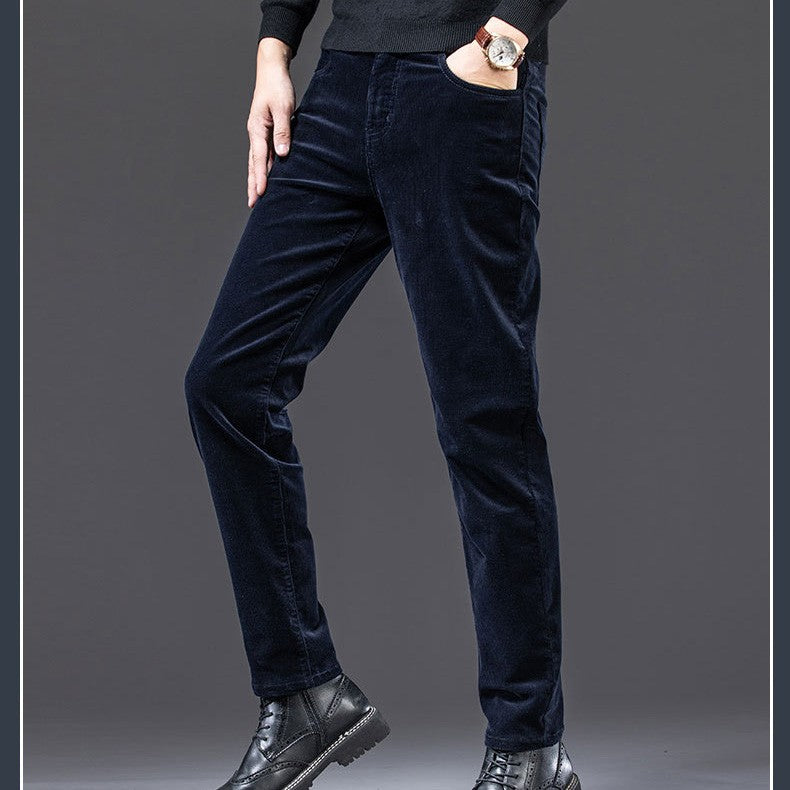 Men's casual fleece straight trousers