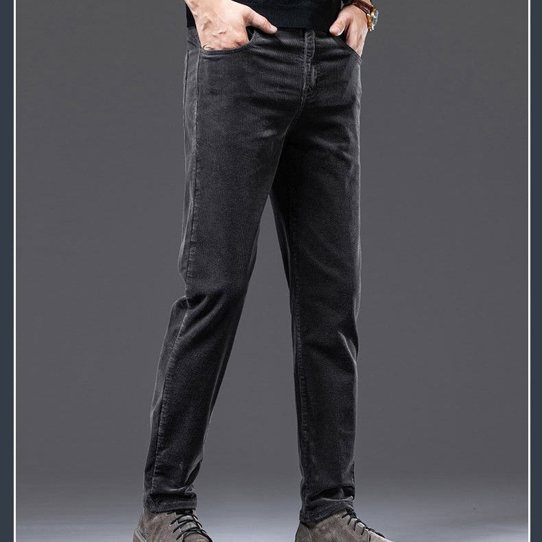 Men's casual fleece straight trousers