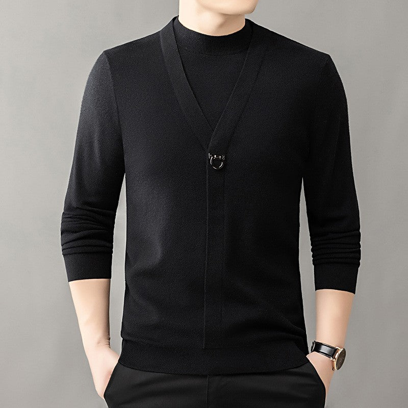 hins156-Men's spring and autumn casual all-match fake two-piece sweater