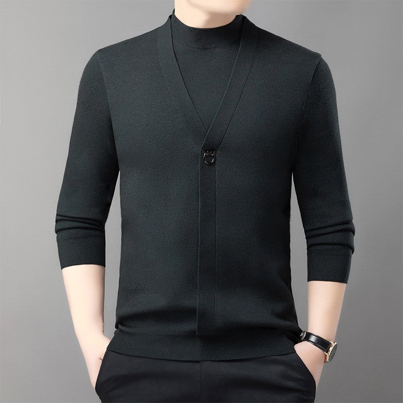 hins156-Men's spring and autumn casual all-match fake two-piece sweater