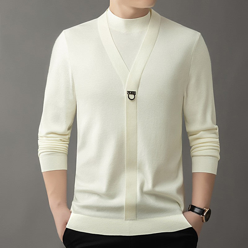 hins156-Men's spring and autumn casual all-match fake two-piece sweater