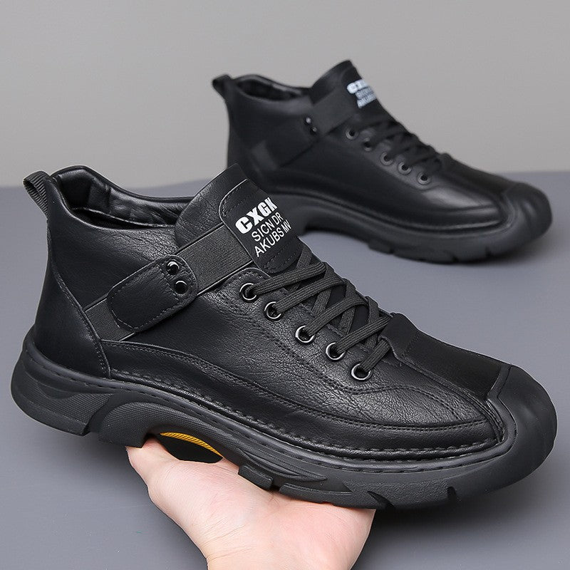 cpy64-Men's autumn casual high top leather shoes