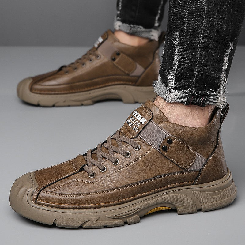 cpy64-Men's autumn casual high top leather shoes