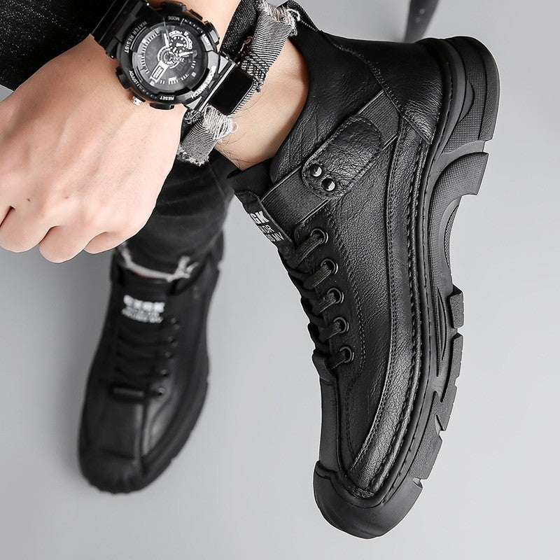 cpy64-Men's autumn casual high top leather shoes