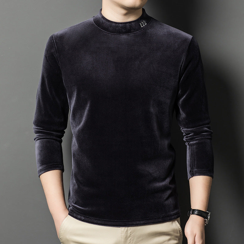 zq294-Men's half turtleneck suede long sleeve sweatshirt