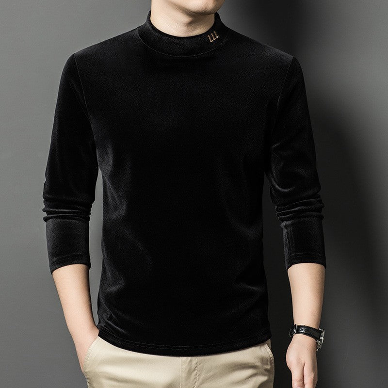 zq294-Men's half turtleneck suede long sleeve sweatshirt