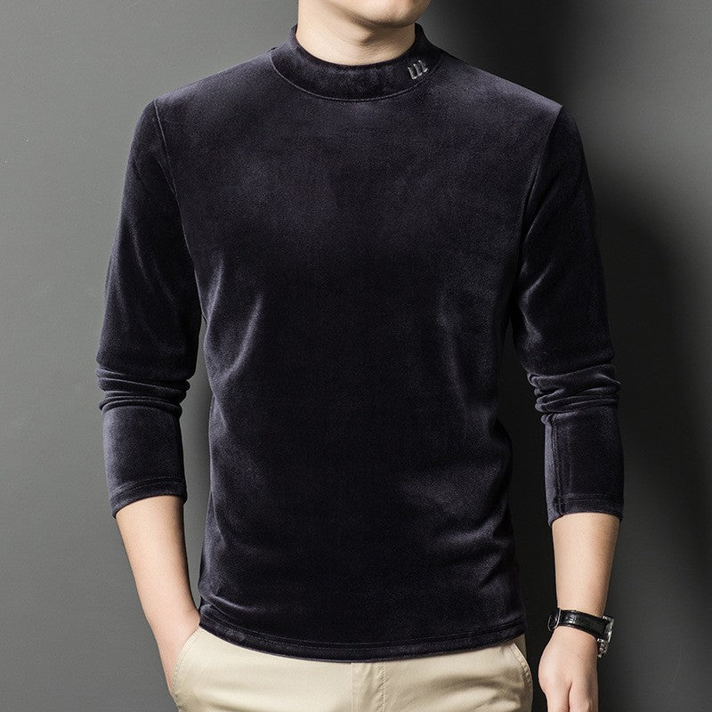 zq294-Men's half turtleneck suede long sleeve sweatshirt
