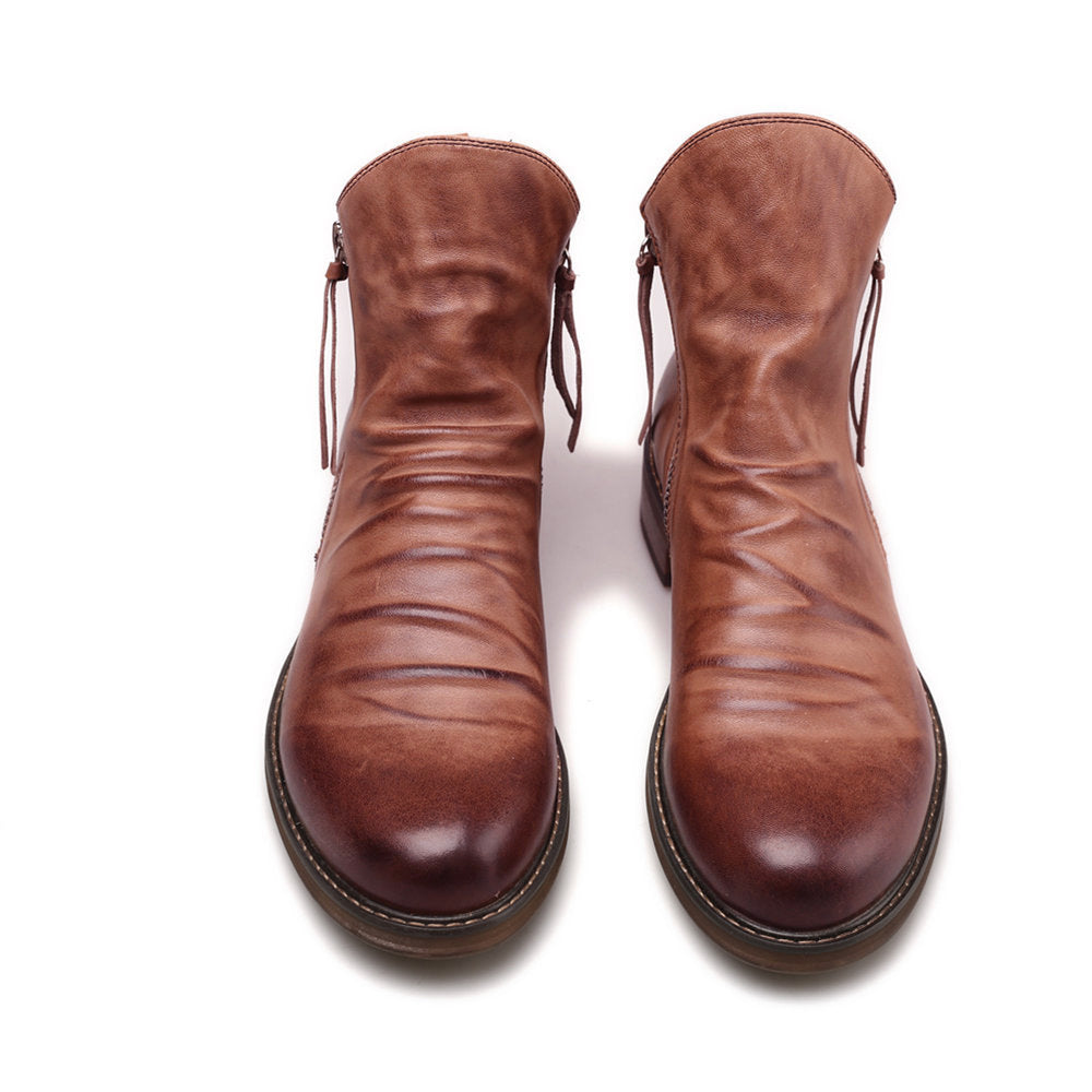 Men's double side zipper anti-slip leather boots
