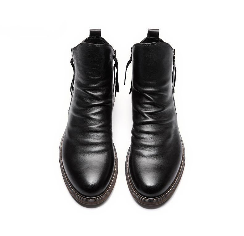 Men's double side zipper anti-slip leather boots