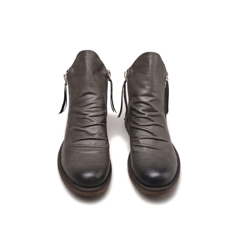 Men's double side zipper anti-slip leather boots