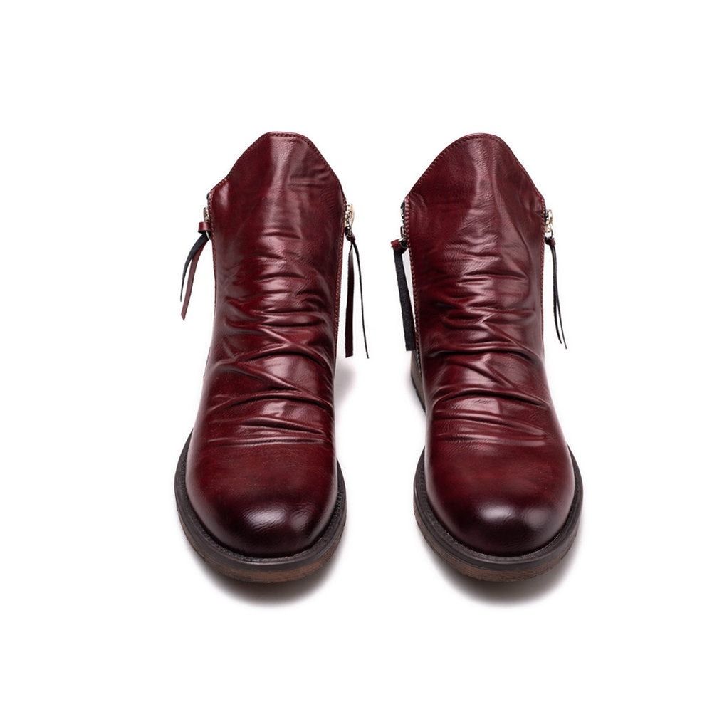 Men's double side zipper anti-slip leather boots