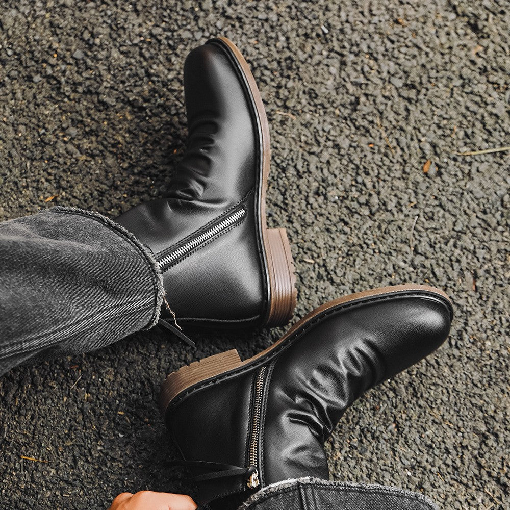 Men's double side zipper anti-slip leather boots