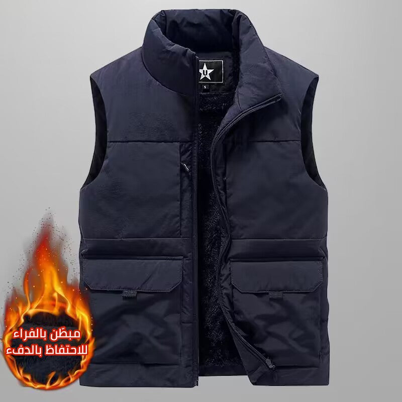 cm155-Men's Fleece-Lined Thickened Outdoor Multi-Pocket Vest