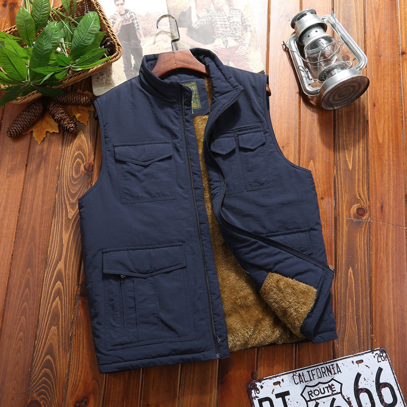 zq328-Men's fleece multi-pocket outdoor vest