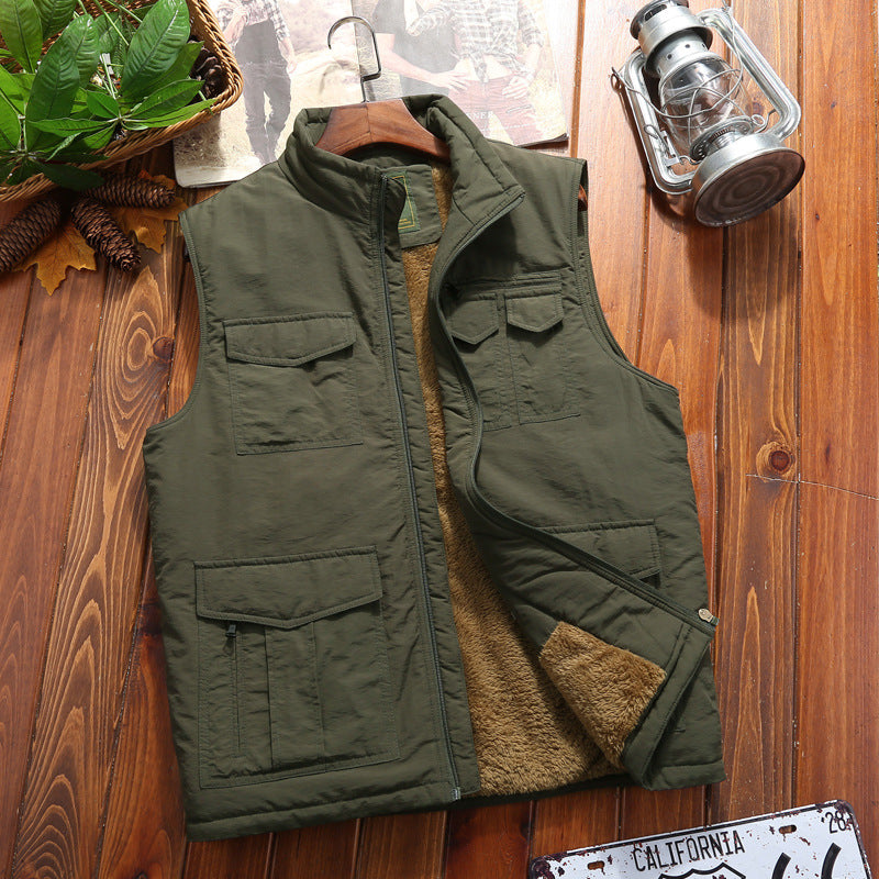zq328-Men's fleece multi-pocket outdoor vest