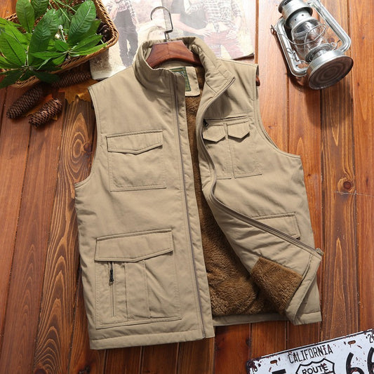 zq328-Men's fleece multi-pocket outdoor vest