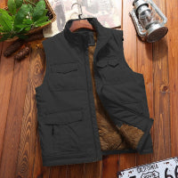 zq328-Men's fleece multi-pocket outdoor vest