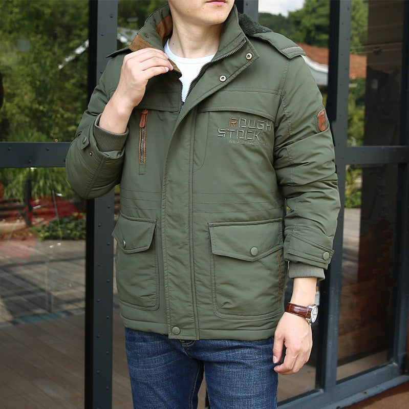 zq334-Men's new style plush multi-pocket warm cotton jacket