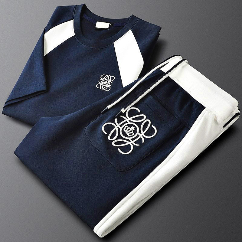 Men's stitching embroidery ice silk sports suit(cm188)