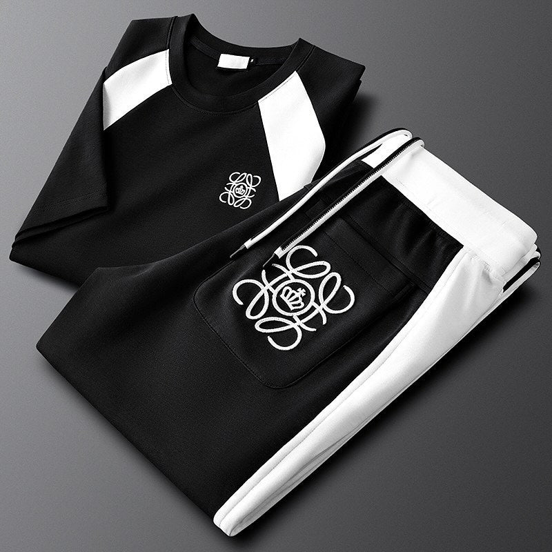 Men's stitching embroidery ice silk sports suit(cm188)