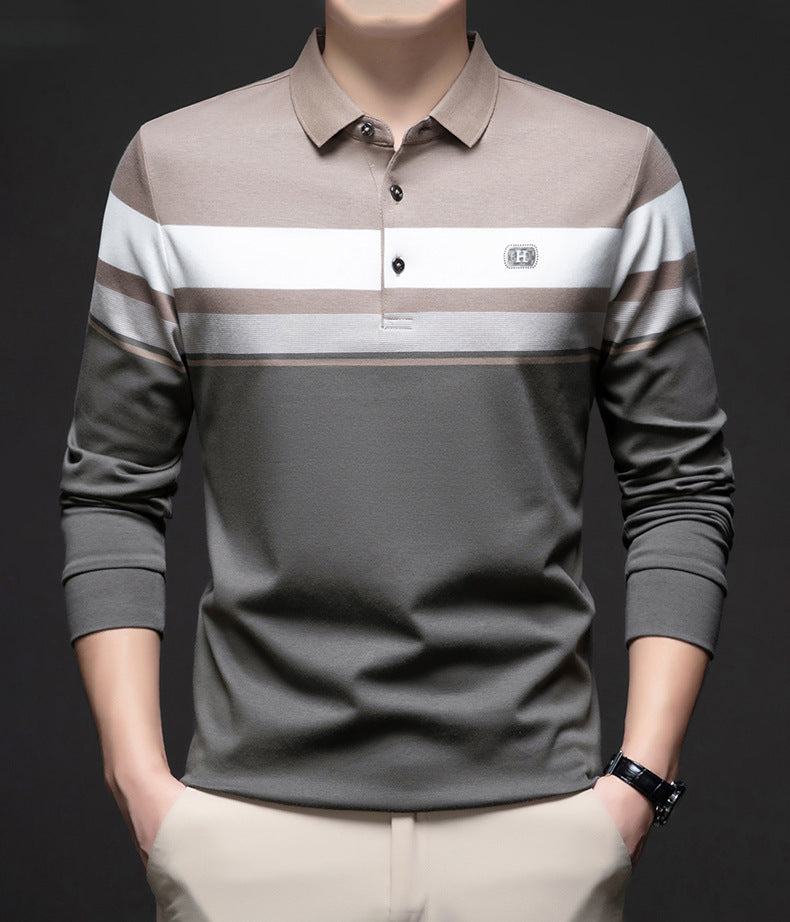 de785-Men's business high-end long-sleeved polo shirt