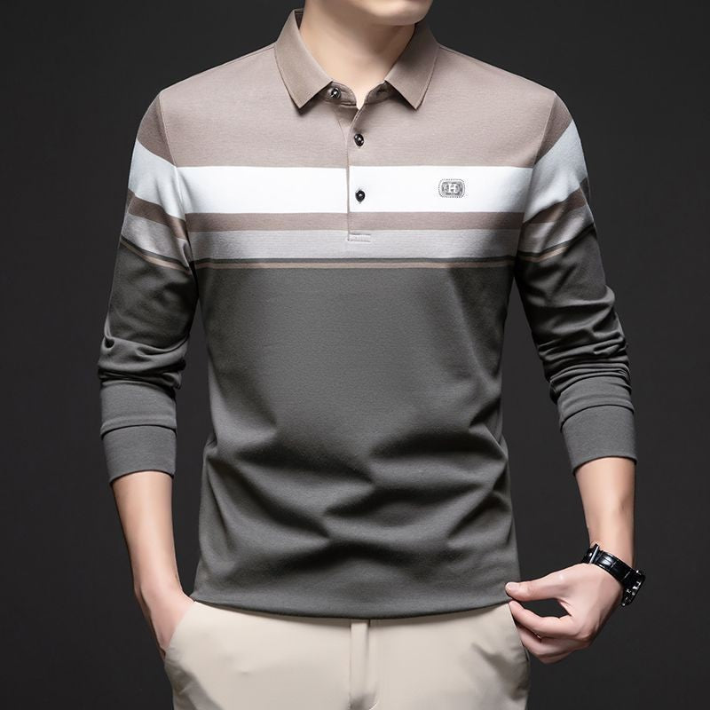 de785-Men's business high-end long-sleeved polo shirt
