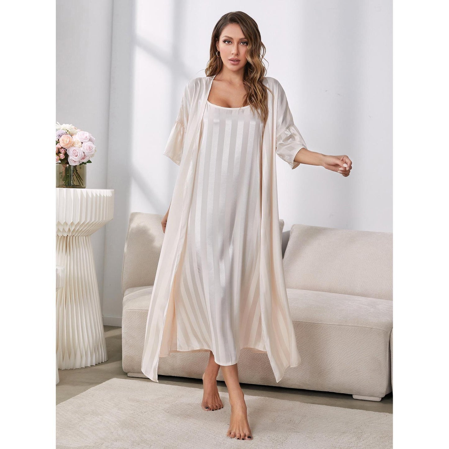 cm243-Women's Smooth Ice Silk Suspender Pajama Set