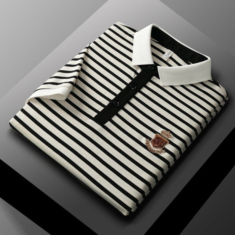 2025 Men's Fashion Casual Striped Short Sleeve Polo Shirt