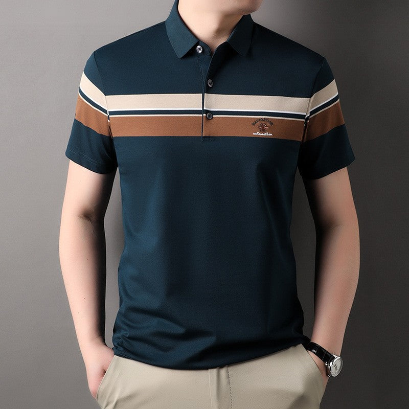 de790-Men's summer fashion striped T-shirt