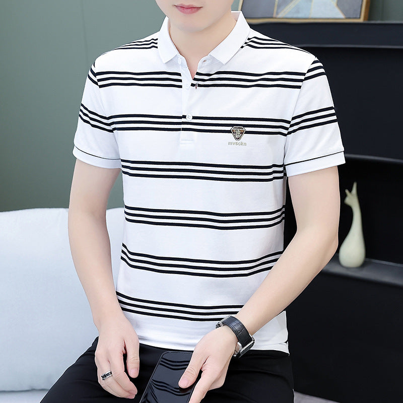 zd321-Men's casual short-sleeved striped T-shirt