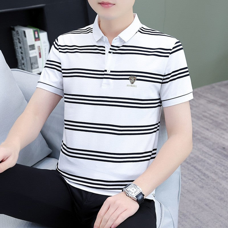 zd321-Men's casual short-sleeved striped T-shirt