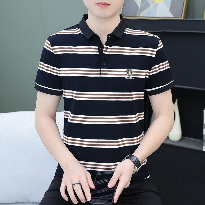 zd321-Men's casual short-sleeved striped T-shirt