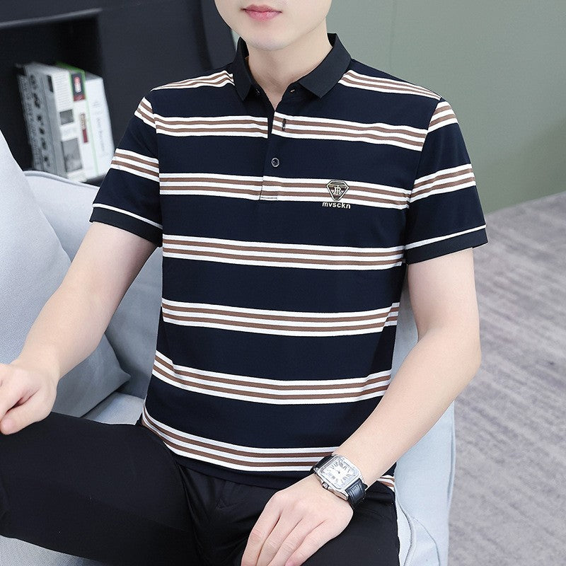 zd321-Men's casual short-sleeved striped T-shirt