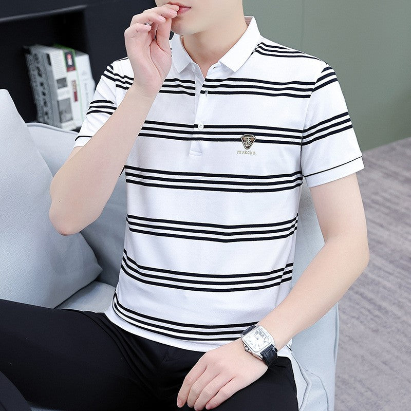 zd321-Men's casual short-sleeved striped T-shirt