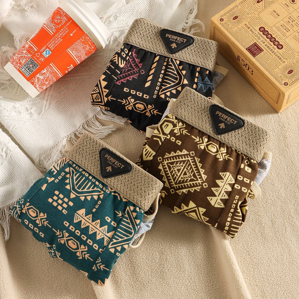 bk548-Men's American retro ethnic style pure cotton panties