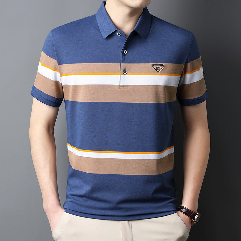 Men's summer long-staple cotton short-sleeved polo shirt