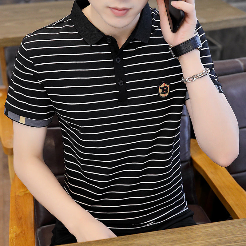 2025 Men's Fashion Striped Embroidered Lapel Short Sleeve Polo Shirt(cm279)
