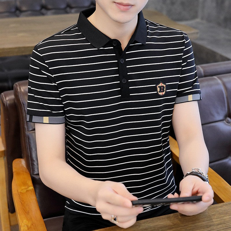 2025 Men's Fashion Striped Embroidered Lapel Short Sleeve Polo Shirt(cm279)