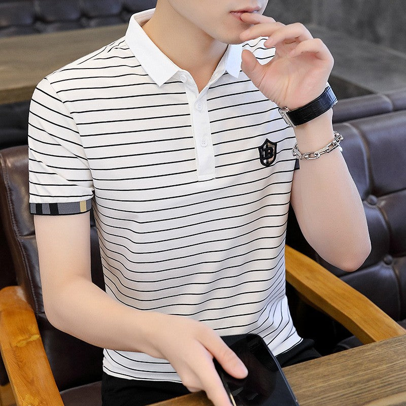 2025 Men's Fashion Striped Embroidered Lapel Short Sleeve Polo Shirt(cm279)
